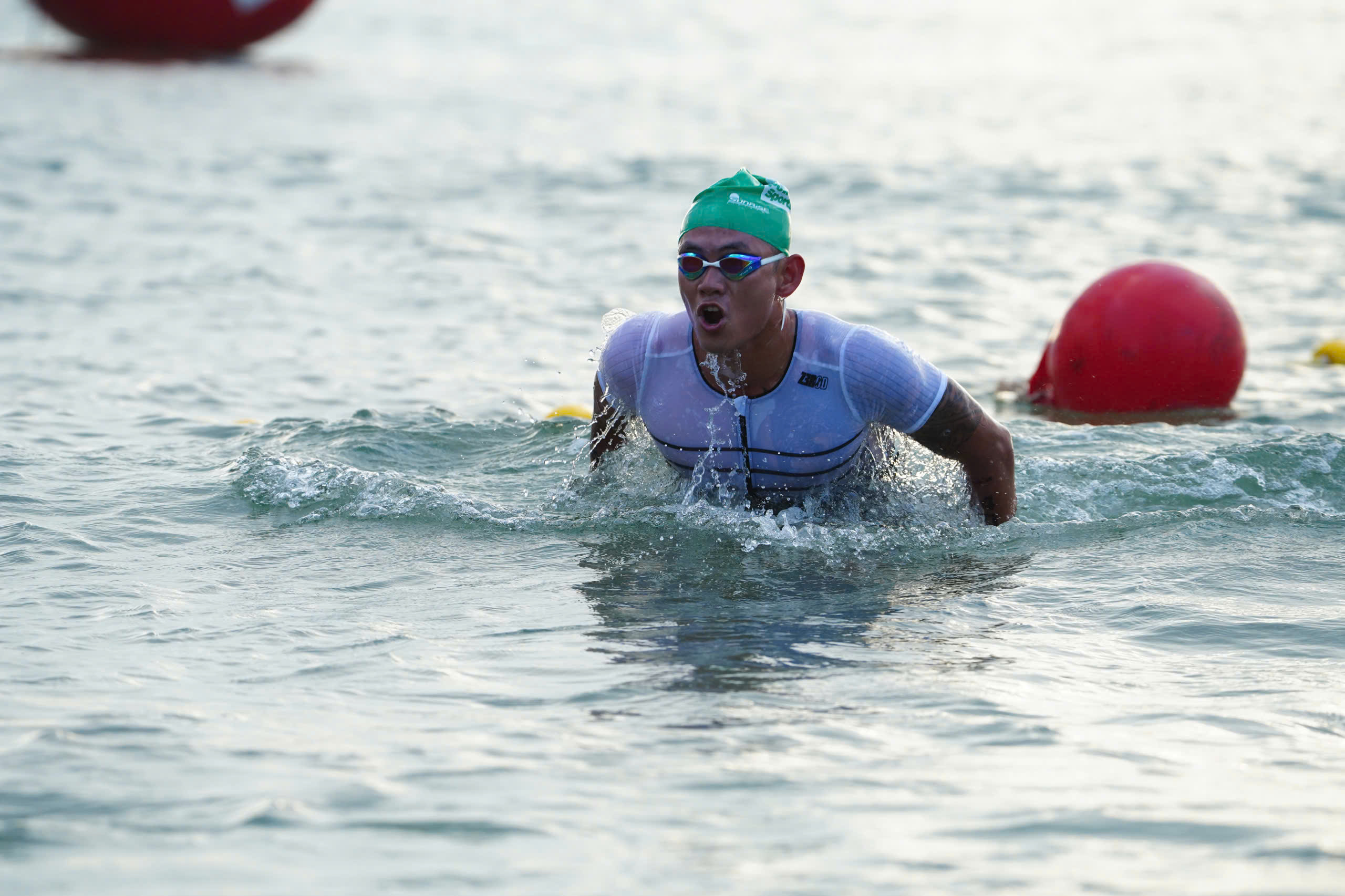 Surfacing near the last buoy
